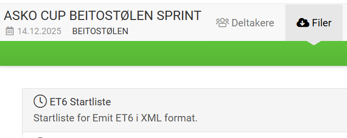 Filer-fanen på EQ Timing med ET6 Startliste